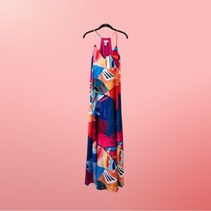 🆕 Nicole Miller Satin Abstract Print Maxi Dress